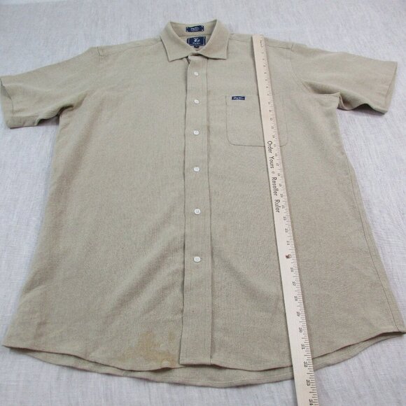 LRG Wovens Shirt Mens XL Tan Linen Classic Fit Short Sleeve Collared Button-Up - Picture 4 of 7